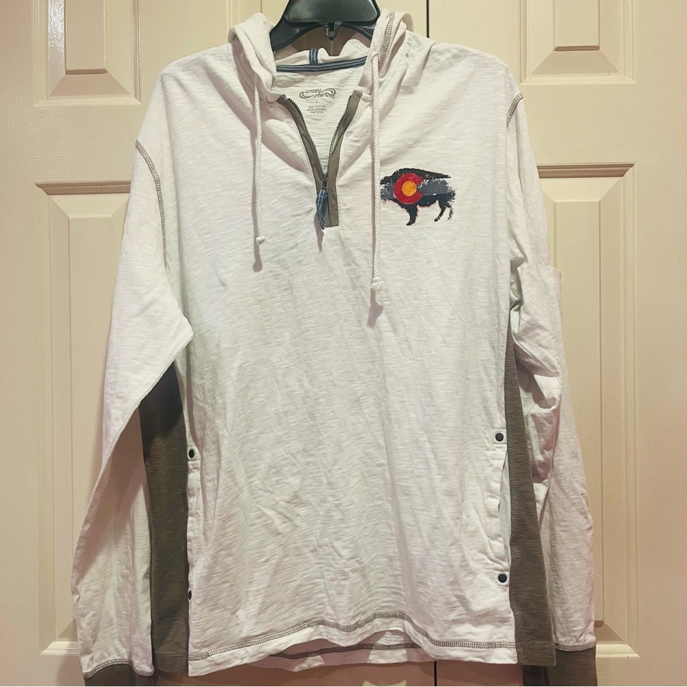 Colorado Flag Buffalo Graphic Pullover Hoodie Crazy Shirt Size L Pockets